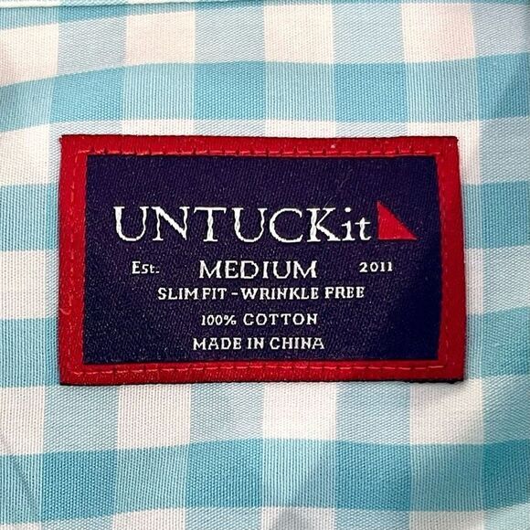 Untuckit Torrence-WF Gingham Print Dress Shirt. Size Medium Slim Fit Wrinkle Fre - Picture 5 of 8